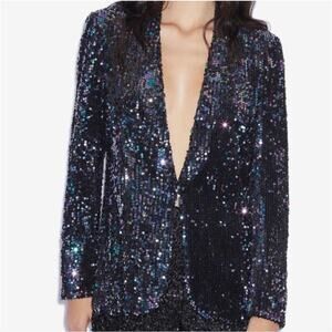 Armani Exchange Sequin Blazer Size 8 Black Statement Jacket Glam Evening Holiday